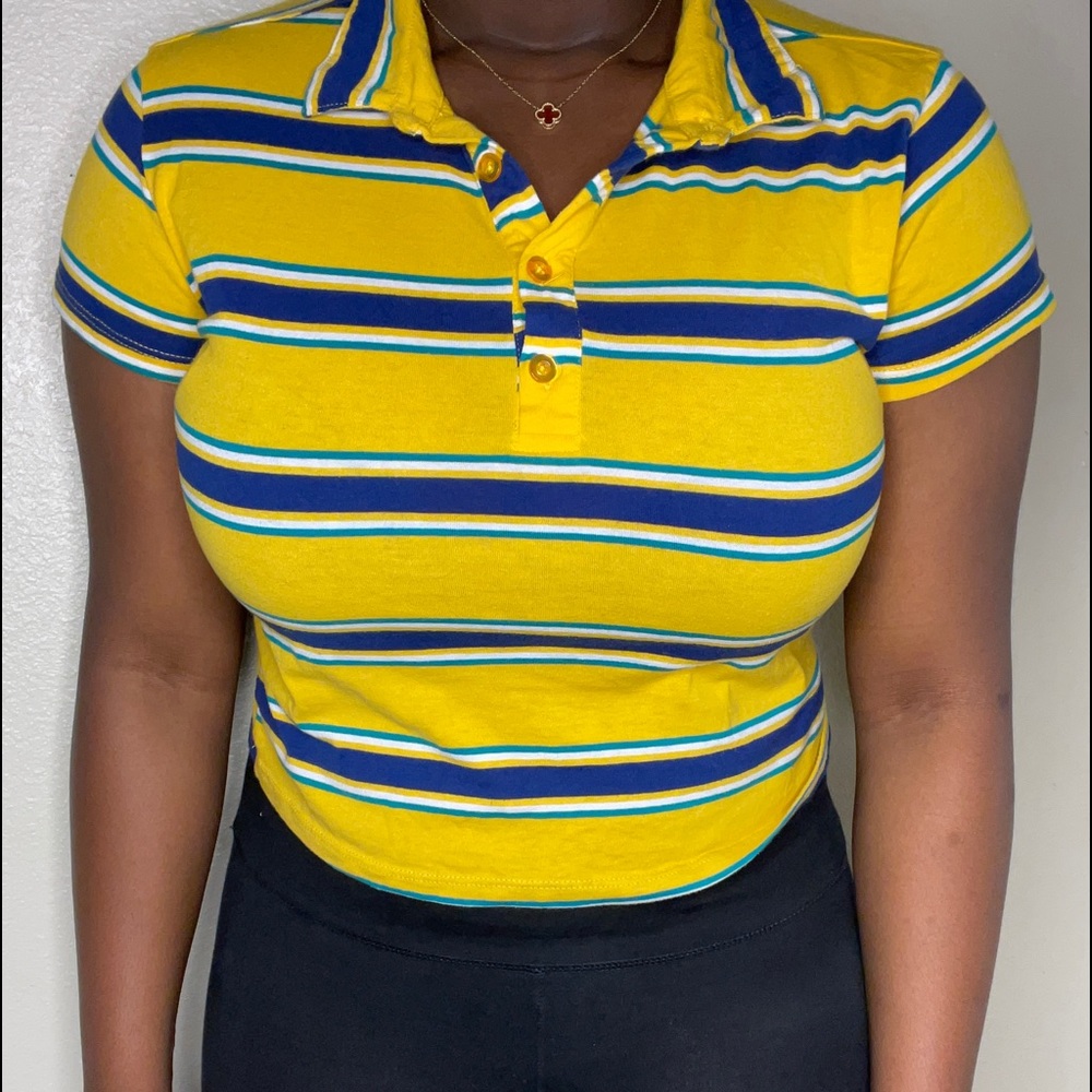 Yellow striped crop top with buttons